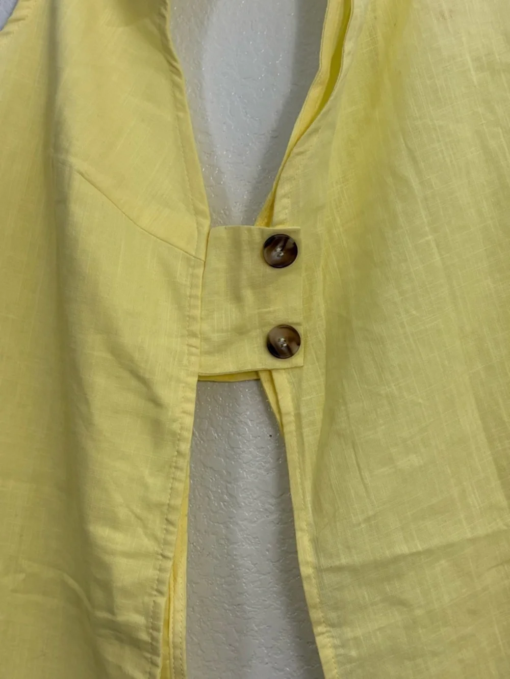 By Frankie Hayley Butter Yellow Button Front Cotton Vest Exposed Sides